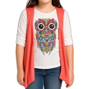 Beautees Girls Owl Quarter Sleeve Shirt with Matching Vest | Size XL